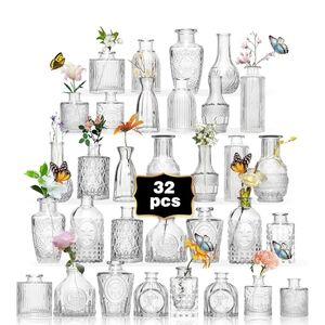 Elegant Clear Glass Vase Set - 32 Pieces